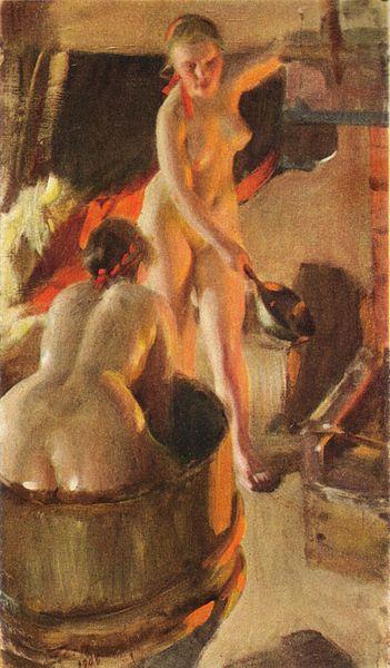 Anders Zorn Women Bathing in the Sauna oil painting image